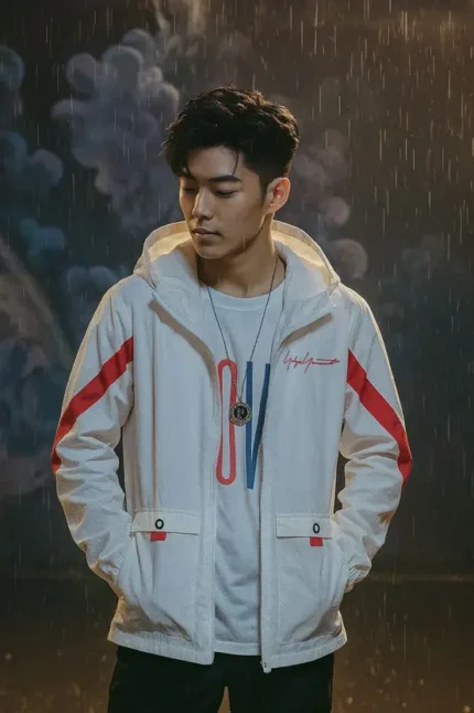 Stylish White - Red Windbreaker Jacket