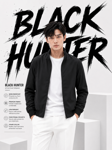 MEN BOMBER PLAIN ZIP JACKET BLACK